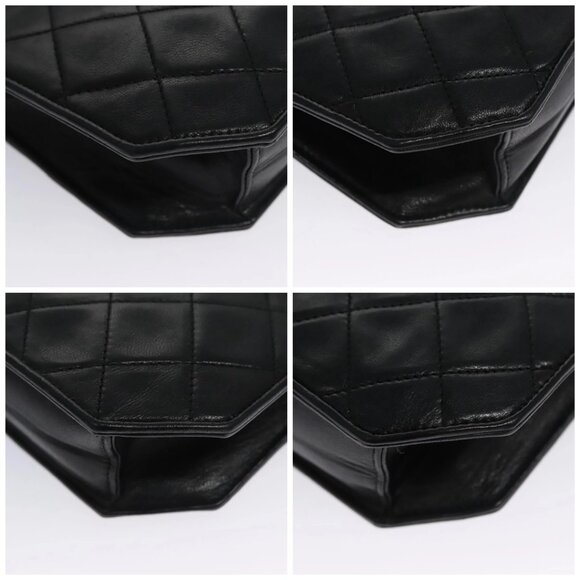 CHANEL Matelasse Chain Shoulder Bag Lamb Skin Black Gold CC Auth PP233 - Picture 14 of 16